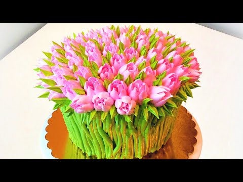 Видео: Торт Нежные тюльпаны(крем БЗК). /Cake tender tulips(protein custard).