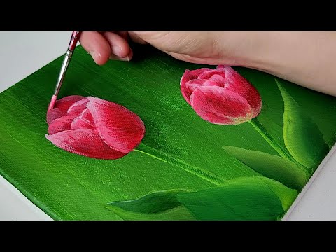 Видео: Как легко рисовать цветы тюльпанов / Акриловая живопись для начинающих