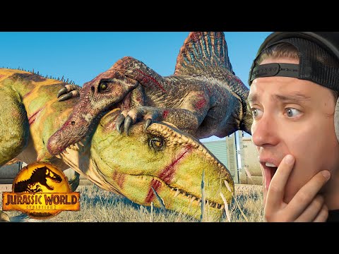 Видео: Смертельный забег спинозавра в Jurassic World Evolution 2 (Кто король?)
