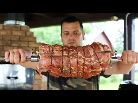 Видео: СОЧНЫЙ РУЛЕТ ИЗ СВИНОЙ ШЕИ НА ВЕРТЕЛЕ