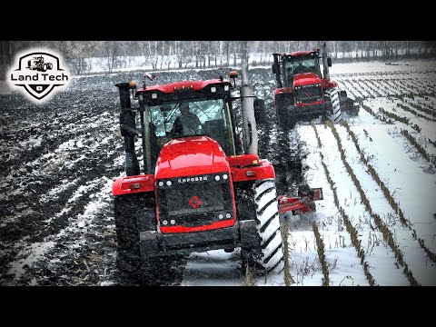 Видео: Два самых мощных трактора КИРОВЕЦ К-746М пашут поле по снегу! Отзыв о новом тракторе!