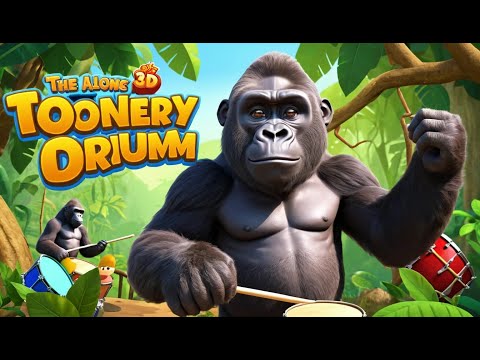 Видео: Большая горилла играет на барабане в джунг