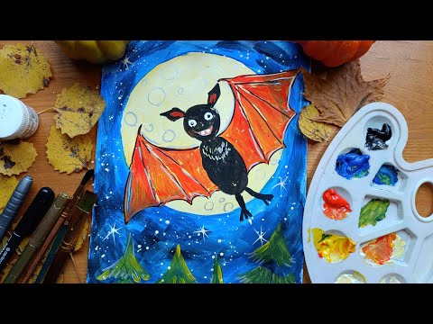 Видео: Как легко и просто нарисовать летучую мышку к Хеллоуину 🎃🦇🍁🌕🎨🖌️
