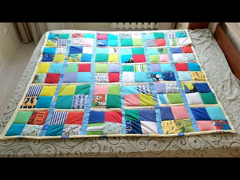 Видео: Одеяло печворк из ненужных футболок. Как сшить одеяло? DIY blanket. How to sew a blanket?
