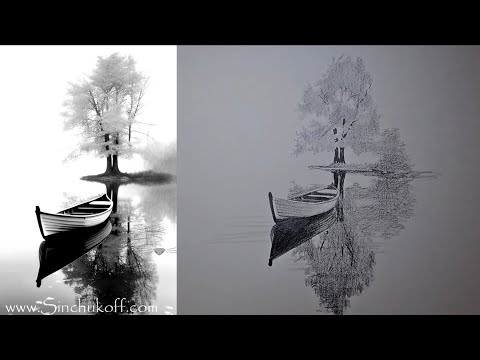 Видео: Как нарисовать пейзаж с лодкой как нарисовать пейзаж
