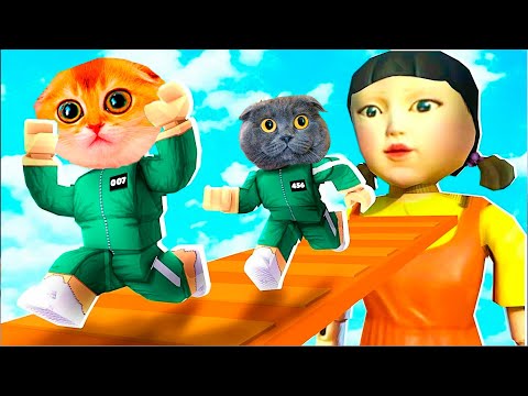 Видео: Кот Персик и Кошечка Баттерс попали в ИГРУ КАЛЬМАРА РОБЛОКС!