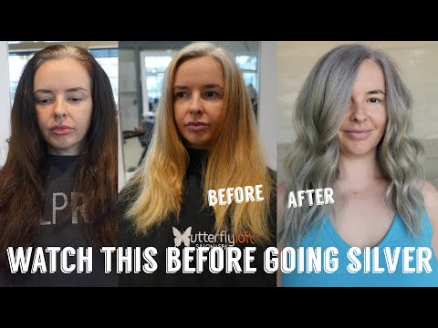 Видео: Преображение волос с Лорин: процесс от тёмного бокс-красителя до седых волос. Переход к серебрист...