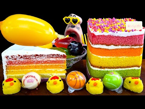 Видео: Радужный десерт, торт, желе АСМР-поедание (субтитры)