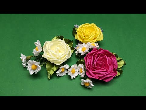 Видео: Ribbon rose&chamomile.DIY/Rosa de la cinta y la manzanilla/Роза и ромашка из лент