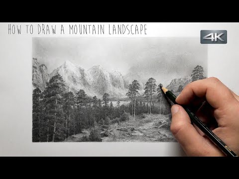 Видео: Как нарисовать горный пейзаж карандашом