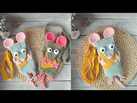 Видео: Вязаная крючком сумка крыска - мышка, оригинальная сумка крючком