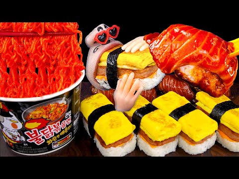 Видео: домашний гавайский мусуби "СПАМ" и острая куриная лапша ASMR (субтитры)