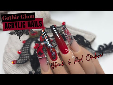 Видео: КРАСНЫЕ И ЧЕРНЫЕ АКРИЛОВЫЕ НОГТИ | ГОТИЧЕСКИЙ ГЛАМУРНЫЙ ДИЗАЙН НОГТЕЙ!
