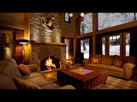Видео: Fireplace in a winter house-Камин в зимнем доме