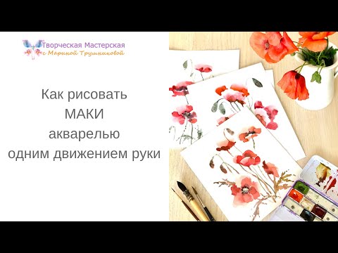 Видео: Как рисовать маки акварелью одним движением руки