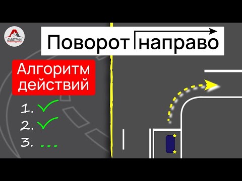 Видео: Алгоритм действий перед поворотом направо. Как правильно повернуть направо на перкрестке.