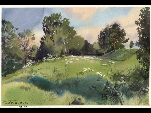 Видео: 20200612 Прокшино. Акварельный этюд. Summer watercolor plein air.