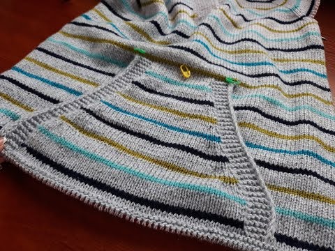 Видео: Пуловер с карманом (из остатков пряжи). Часть 4. Обзор связанного карман.