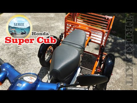Видео: Super Cub Trike Kit / Комплект крепления боковых колес, колеса для предотвращения падения мотоцикла.