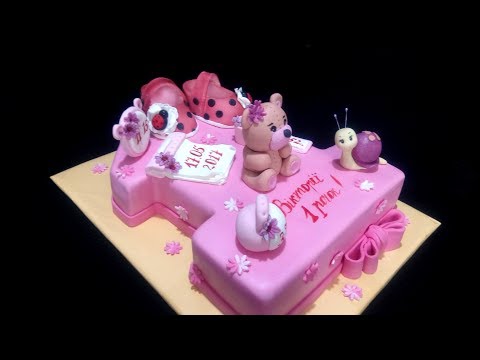 Видео: Торт единичка. Метрика. Мастичные фигурки.