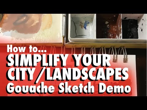 Видео: Как упростить эскиз города или пейзажа. Демонстрационный урок рисования гуашью.