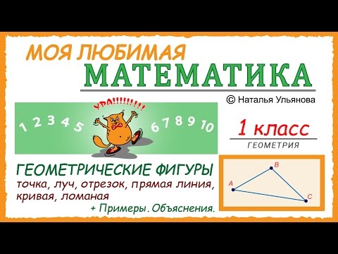 Видео: Геометрические фигуры. Точка, прямая, отрезок, луч, кривая, ломаная. Примеры. Математика 1 класс.