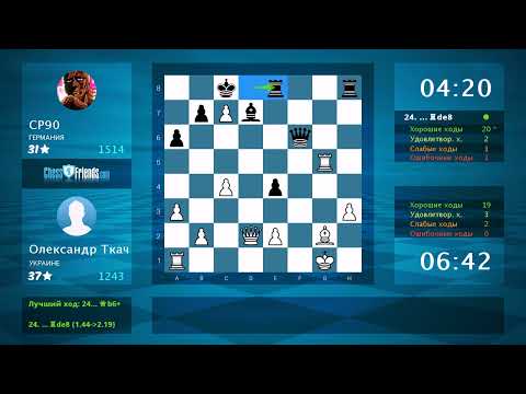 Видео: Анализ шахматной партии: Олександр Ткач - CP90, 1-0 (по ChessFriends.com)