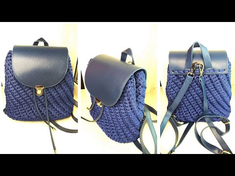 Видео: Рюкзак из полиэфирного шнура и кожаной фурнитуры. Вяжем крючком