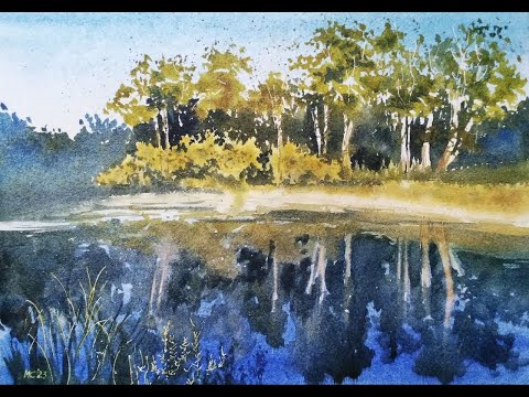 Видео: Урок акварели. 9. Отражение в озере