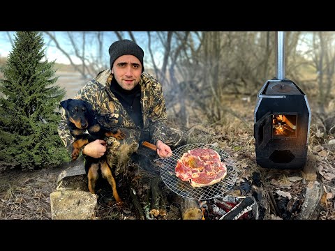 Видео: Подготовка домика к новому году! Поставил буржуйку Стейки из баранины Посадил елки