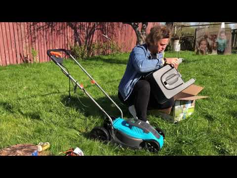 Видео: Электрическая газонокосилка Gardena PowerMax 1100/32. Сборка и испытание.