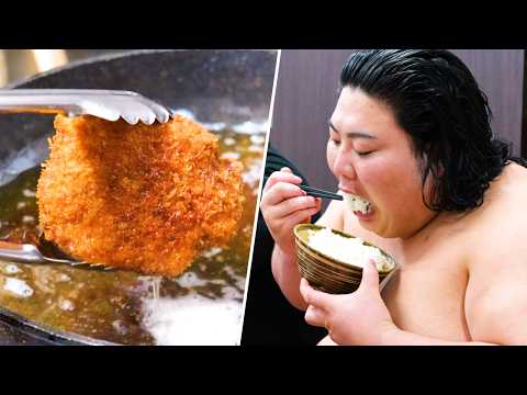Видео: Сочное Менчи Кацу с Бесконечным Рисом🍚 Промокший от Пота После Тренировки💪