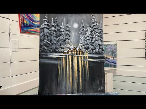 Видео: Как нарисовать зимний пейзаж в черно-бело-золотых тонах 🎨 урок по акриловой живописи
