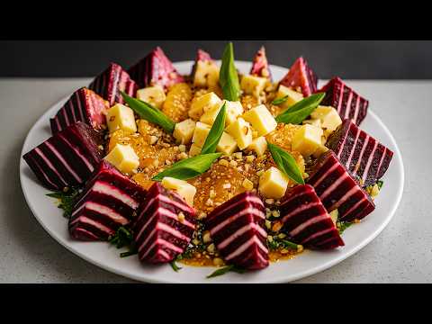 Видео: Яркий свекольный салат с зеленью, сыром и апельсином 🍊🧀