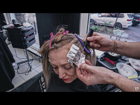 Видео: Airtouch в схеме ромб с прокрашиванием слоев. Ретушь корней. Камуфляж седины. Растяжка цвета.