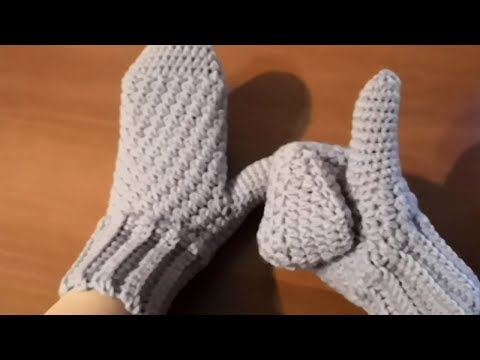Видео: Варежки крючком, подробное видео для начинающих. Crochet mittens.