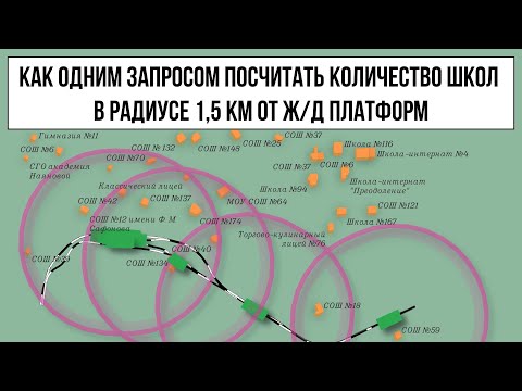 Видео: Расчёт количество школ в 1,5 км от ж/д платформ