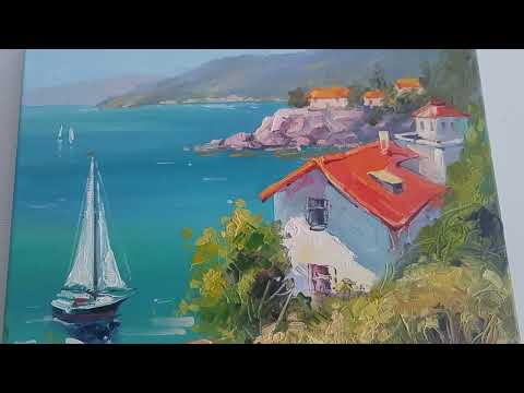 Видео: Картина маслом, пейзаж, домик, море: Летний отдых у моря  Oil painting: Summer holiday by the sea