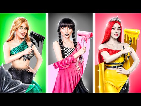 Видео: Преображение одного цвета челлендж! Вампир vs Уэнсдей vs Русалка