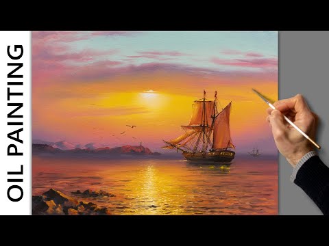 Видео: Oil Painting - Sunset Sea Landscape / Satisfying ART / Time Lapse / Морской пейзаж. Живопись маслом