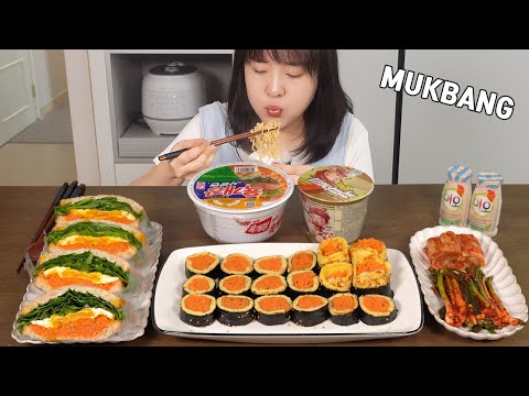 Видео: Готовка Mukbang :) Сэндвичи с морковным рапе и морковным кимбапом, полезные для диеты. и лапша.