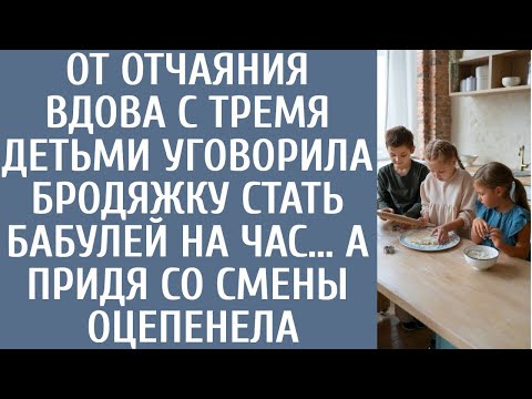 Видео: От отчаяния вдова с тремя детьми уговорила бродяжку стать бабулей на час… А придя со смены оцепенела