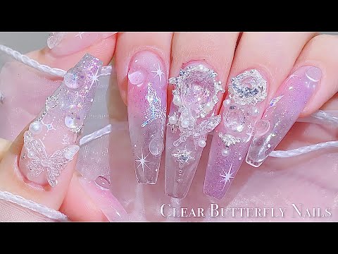 Видео: sub) Фиолетовые ногти-бабочки🦋💗/🇰🇷Корейский маникюр / нейл-арт / ASMR