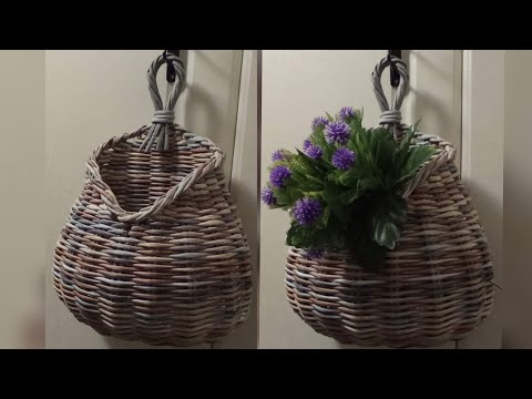 Видео: МК. Подвесная корзина (досбаскет) из газетных трубочек. Hanging basket of newspaper tubes.