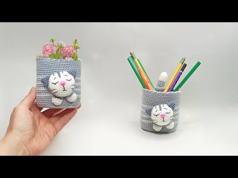 Видео: Супер просто🌟Карандашница крючком .Удобная подставка для карандашей амигуруми .