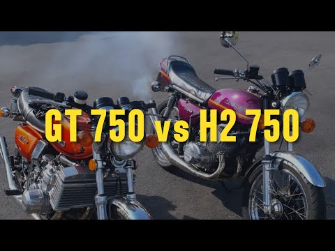 Видео: Kawasaki H2 750 против Suzuki GT 750 | Битва самых мощных двухтактных мотоциклов