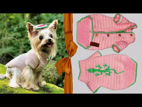 Видео: Свитер для собаки крючком с вышивкой и клепками | Crochet dog sweater with embroidery and rivets