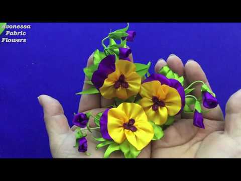 Видео: Ribbons flowers.Pansies of ribbons.DIY/Violetas hechas de cintas/Анютины глазки из лент.