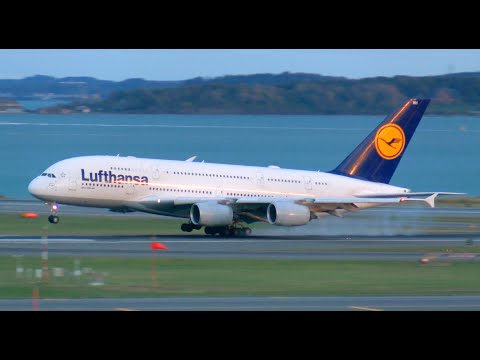 Видео: Посадка Lufthansa A380 на взлетно-посадочную полосу Logan Runway 4R (длинный конечный этап захода...