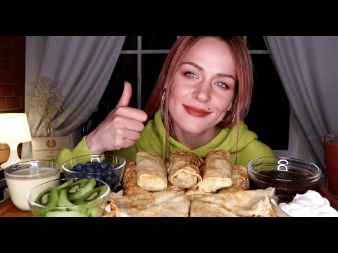 Видео: MUKBANG | Блины, сгущенка, ягоды, сметана, соус, мясо | Pancakes, sweet and meat не ASMR